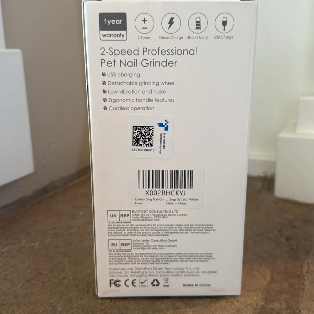 Professional‎ pet nail grinder never been opened or used. Two speed, USB charge